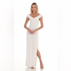 Lucy in the Sky White Off-Shoulder Maxi Dress with Side Slit